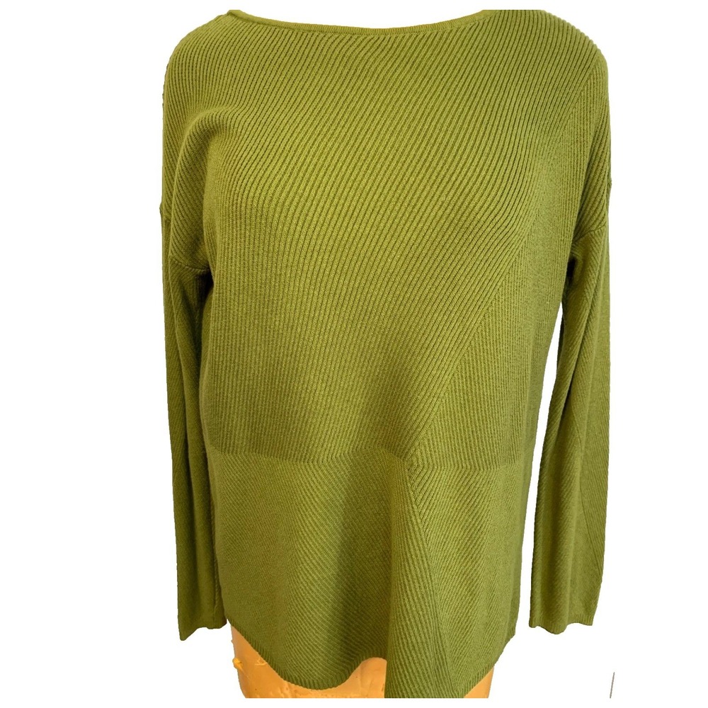 J. Jill Ribbed Knit Boat Neck Sweater Olive Green Moss Cotton Blend Size M EUC